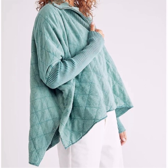 Free People Fp One Shiloh Quilted Sweatshirt Pullover Zip Oversized Ribbed Sz Lg - Picture 2 of 7